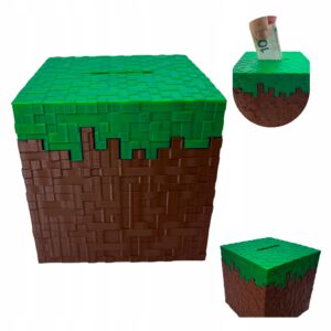 Skarbonka Minecraft na monety prezent 3d dekoracja pudełko Trawa Grass